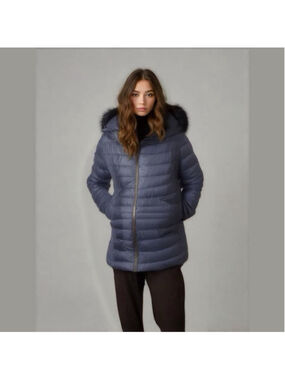 Womens HFX vegan puffer with faux fur hood navy size small